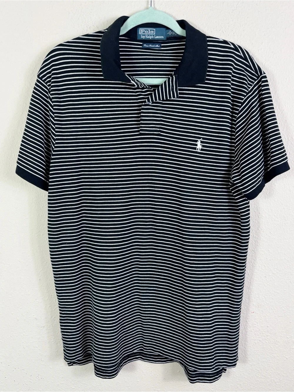 Polo by Ralph Lauren Stretch Mesh Short Sleeve Polo Shirt Black White Stretch L